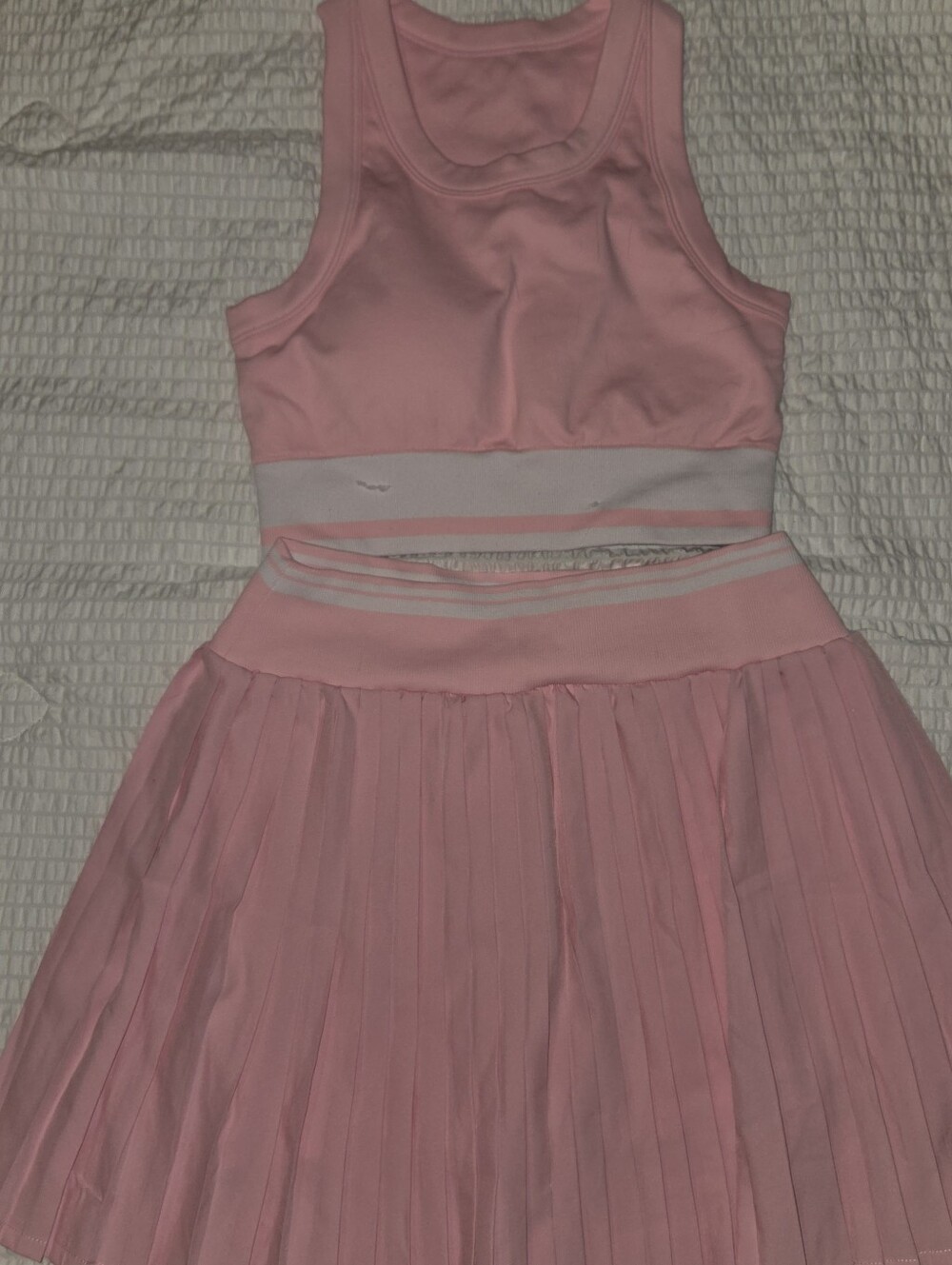 Pink Pleated Skirt Set - Cropped Tank & Tennis Skirt